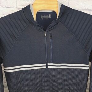 Smartwool Intraknit Merino Wool Hoodie Men Blue 1/4 Zip Tech Pullover Size XL